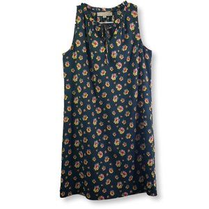 LOFT Small Green, Pink, Yellow Floral Sleeveless, Ruffle, V-Neck Dress